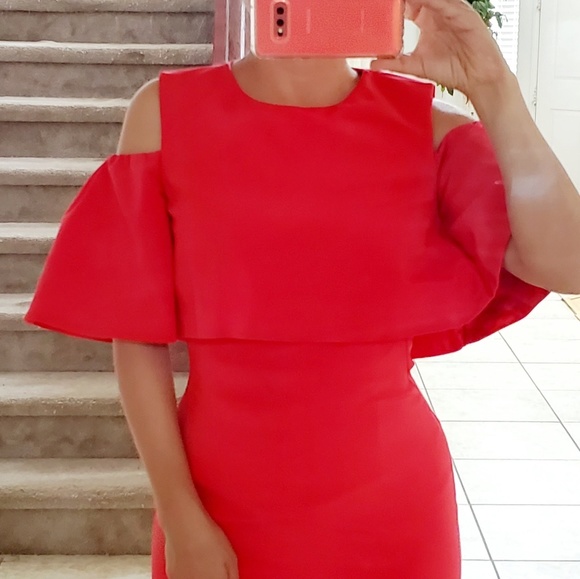 🔥Monique Lhuillier] NWT $550  Red Midi Dress size 4 - Picture 5 of 9
